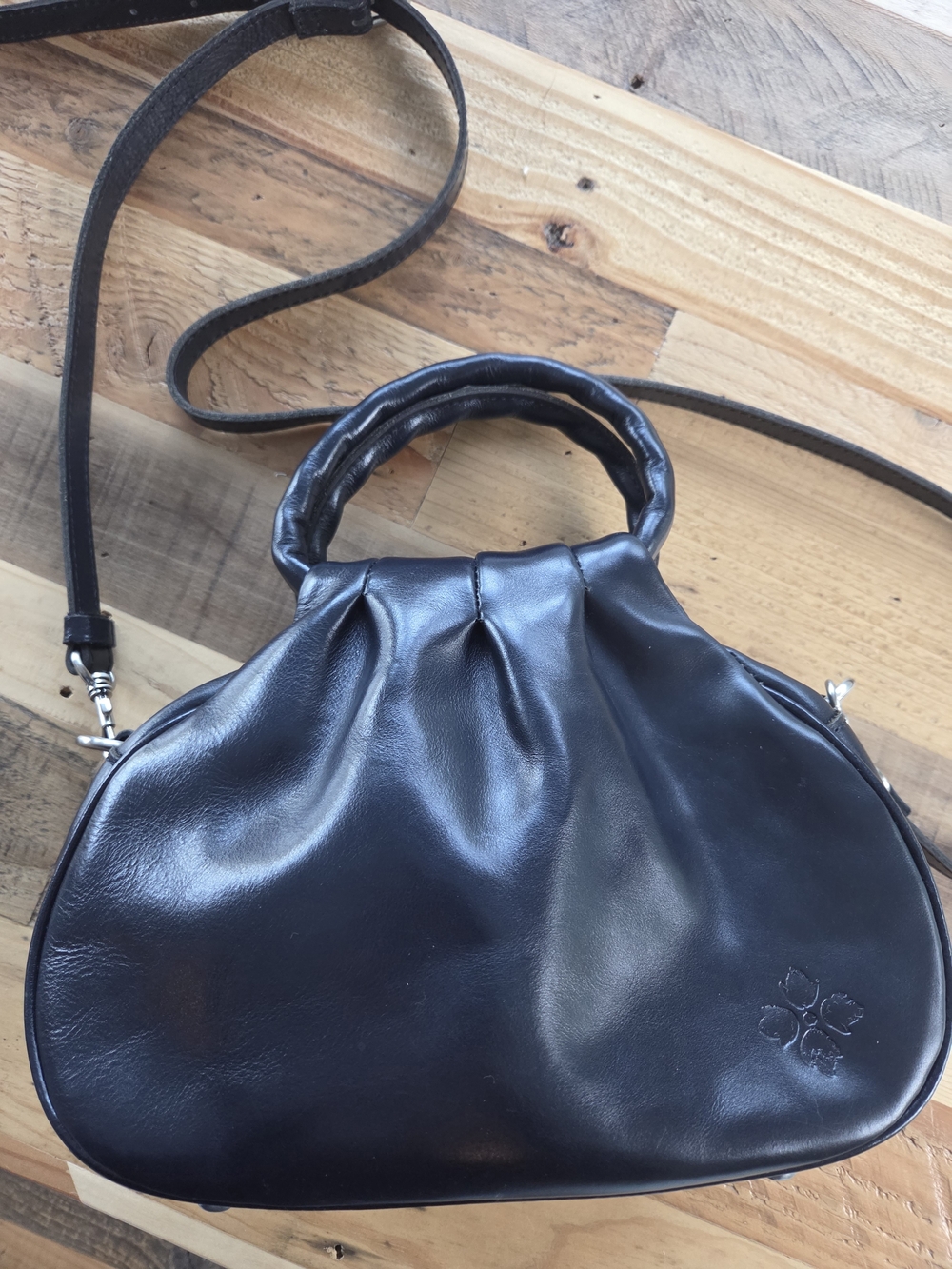 Patricia Nash Milburn Black Leather Top Handle Crossbody Bag Dumpling Slouchy